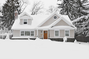A home covered in snow